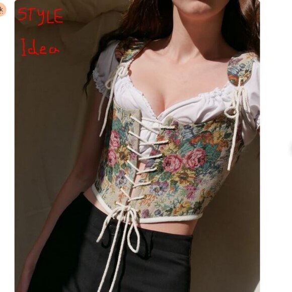 🥑2/100🥑NWT Floral Jacquard Bustier Corset Lace Crop Top Western Retro Camisole - Picture 5 of 15